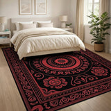 Red Medallion Persian Area Rug on Black