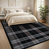 Black Grey Tartan Plaid Area Rug