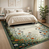 Vintage Floral Meadow Rug with Butterflies
