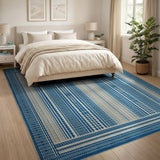 Indigo Geometric Striped Area Rug