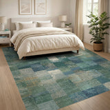 Blue and Teal Teal Blue Distressed Patchwork Area Rug
