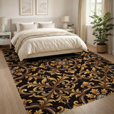 Opulent Gold Damask Floral Area Rug