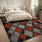 Red Grey Diamond Geometric Area Rug