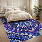 Traditional Persian Blue and Teal Blue Mandala Persian Area Rug