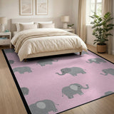 Cute Grey Elephants on Pink Area Rug