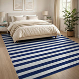 Coastal Beach Navy Blue Striped Coastal Area Rug