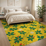 Festive Yellow Holly Berry Snowflake Area Rug