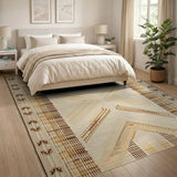 Cream Brown Heritage Tribal Geometric Rug
