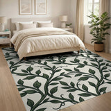 Green Elegant Green Vine Leaf Area Rug
