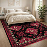 Red Traditional Persian Red Floral Medallion Persian Area Rug