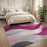 Pink Abstract Wavy Pink Grey Area Rug