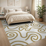 Gold and Silver Elegant Gold Swirl Abstract Area Rug