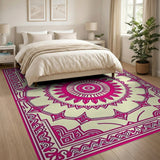 Ornate Pink Mandala Cream Area Rug
