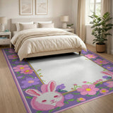 Cute Pink Bunny Flower Border Area Rug