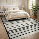 Black Beige Horizontal Striped Area Rug