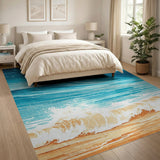 Coastal Beach Cascading Ocean Waves Blue Teal Area Rug