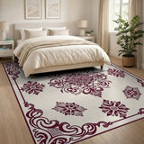 Elegant Maroon Floral Medallion Area Rug