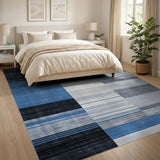 Modern Blue Grey Geometric Block Area Rug