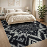 Black White Mandala Heritage Tribal Rug
