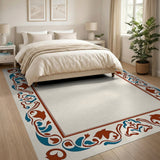 Ornate Teal Rust Persian Border Rug