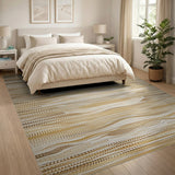 Beige Wavy Textured Stripe Area Rug