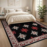 Black Persian Floral Rug with Red Border