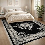 Floral Vintage Ornate Black White Medallion Area Rug