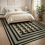 Geometric Black on Beige Modern Area Rug