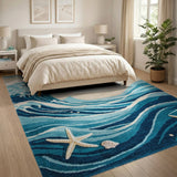 Ocean Waves Coastal Beach Area Rug with Starfish