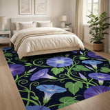 Morning Glory Blue Floral Pattern Area Rug
