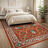 Terracotta Persian Medallion Area Rug with Teal Florals
