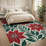 Red Poinsettia Floral Multi-color and Patterns Area Rug