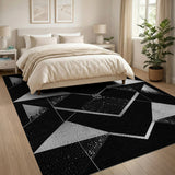 ODIKA Modern Geometric Black and Silver Washable Area Rug, Low Pile Non-Slip