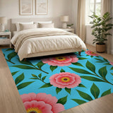Multi-color and Patterns Vibrant Pink Peony Floral Area Rug