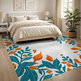 Teal Orange Lush Foliage Border Area Rug