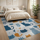 Whimsical Cartoon Cat Plant Pattern Rug