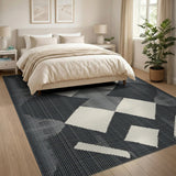 Black and White Diamond Black White Geometric Diamond Area Rug