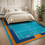 Teal Soccer Field Geometric Area Rug