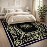 Traditional Persian Gold and Silver Ornate Gold Border Black Area Rug