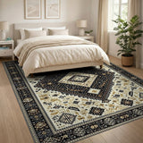 ODIKA Washable Bohemian Tribal Area Rug - Low Pile Non-Slip Diamond Medallion Design