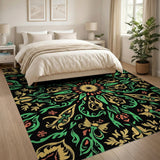 Ornate Green Gold Floral Vintage Area Rug