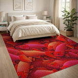 Vibrant Red Koi Fish Swarm Area Rug