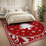 Ornate Red Christmas Tree Snowflakes Area Rug