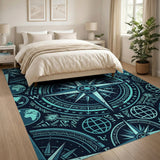 Teal Compass Rose Nautical Area Rug