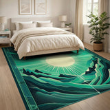 Radiant Green Sun Over Teal Mountains Rug