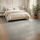 Beige and Neutral Beige Textured Grid Area Rug