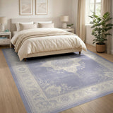 Blue and Teal Blue Distressed Vintage Floral Area Rug