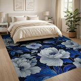 Blue and Teal Floral Vintage Navy Blue Peony Floral Area Rug