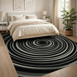 Black White Concentric Circles Area Rug