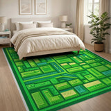 Green Pixelated Cityscape Geometric Rug